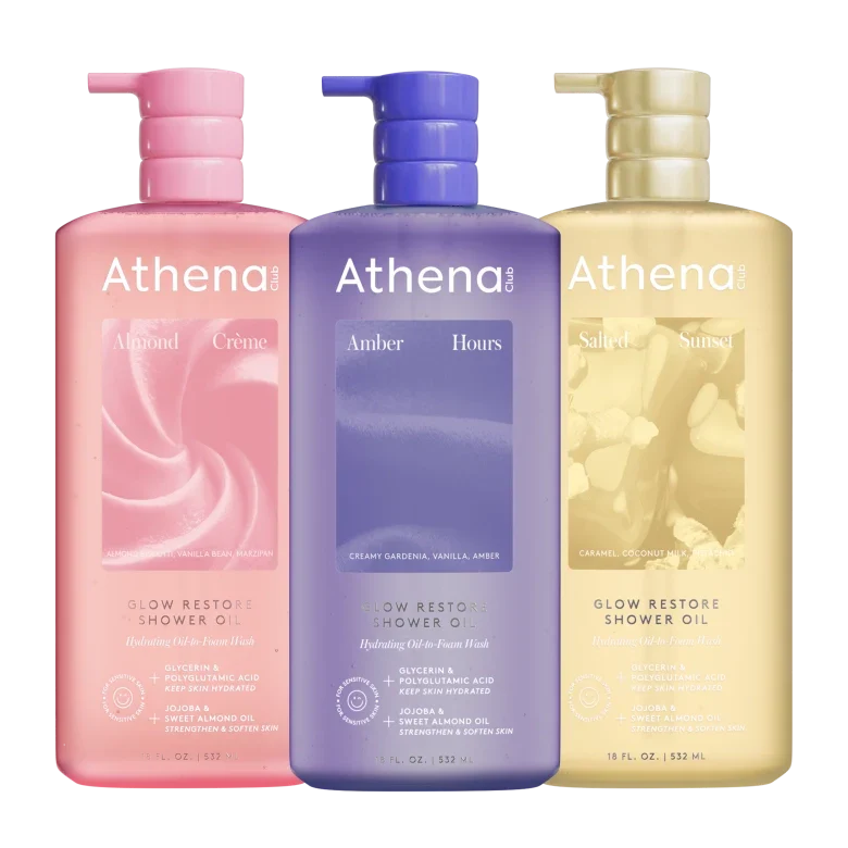Glow Restore Shower Oil Trio - Amber Kitchen Shower Selection Almond Creme, Amber Hours, Salted Sunset